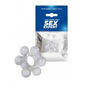 Прозрачное эластичное эрекционное кольцо с 6 шариками - Sex Expert - в Невинномысске купить с доставкой