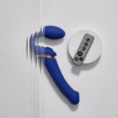 Синий безремневой страпон Multi Orgasm Bendable Strap-On size XL с клиторальной стимуляцией - Strap-on-me - купить с доставкой в Невинномысске