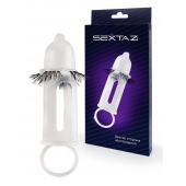 Эластичная насадка на пенис с подхватом мошонки и стимулирующими «ресничками» - Sextaz - в Невинномысске купить с доставкой
