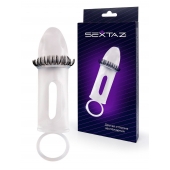 Закрытая насадка на пенис с подхватом мошонки и стимулирующими «ресничками» - Sextaz - в Невинномысске купить с доставкой