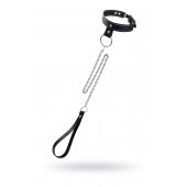 Черный узкий однослойный ошейник с серебристым поводком-цепочкой - Pecado - купить с доставкой в Невинномысске