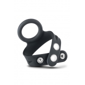 Черное эрекционное кольцо с подхватом мошонки на кнопках VS6 - Blush Novelties - в Невинномысске купить с доставкой