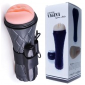 Телесный мастурбатор-вагина в черной колбе с вибрацией - Boys of Toys - в Невинномысске купить с доставкой