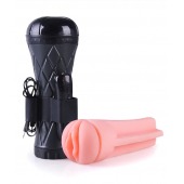 Телесный мастурбатор-вагина в черной колбе с вибрацией - Boys of Toys - в Невинномысске купить с доставкой