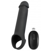 Черная вибронасадка для пениса с хомутом для мошонки и пультом ДУ Remote Controlled Penis Extension - Orion - в Невинномысске купить с доставкой