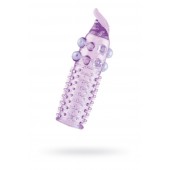 Гелевая фиолетовая насадка с шариками, шипами и усиком - 11 см. - Toyfa Basic - в Невинномысске купить с доставкой