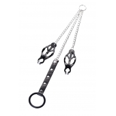 Черно-серебристые зажимы для сосков с кольцом для пениса TOYFA Metal - ToyFa - купить с доставкой в Невинномысске