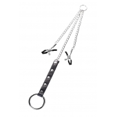 Серебристо-чёрные зажимы для сосков с кольцом для пениса TOYFA Metal - ToyFa - купить с доставкой в Невинномысске