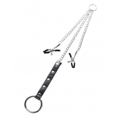 Серебристо-чёрные зажимы для сосков с кольцом для пениса TOYFA Metal - ToyFa - купить с доставкой в Невинномысске