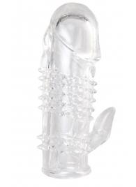 Прозрачная гелевая насадка с шипами и клиторальным отростком - 13 см. - Toyfa Basic - в Невинномысске купить с доставкой