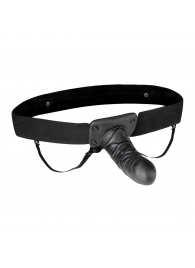 Чёрный полый страпон с вибрацией Unisex Vibrating Hollow Strap-On - 14 см. - Lux Fetish - купить с доставкой в Невинномысске