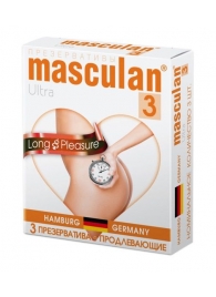 Розовые презервативы Masculan Ultra Long Pleasure с колечками, пупырышками и продлевающим эффектом - 3 шт. - Masculan - купить с доставкой в Невинномысске