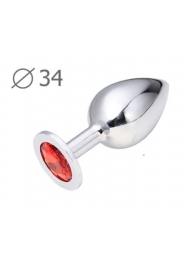 Коническая серебристая анальная втулка с красным кристаллом - 8,2 см. - Anal Jewelry Plug - купить с доставкой в Невинномысске