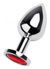 Серебристая коническая анальная пробка с красным кристаллом - 8 см. - ToyFa - купить с доставкой в Невинномысске