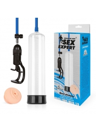 Прозрачная вакуумная помпа Sex Expert с насадкой-вагиной - Sex Expert - в Невинномысске купить с доставкой