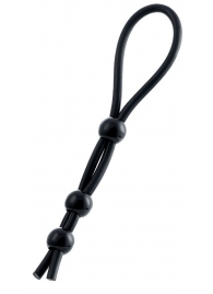 Черное лассо на пенис с тремя бусинами - A-toys - в Невинномысске купить с доставкой