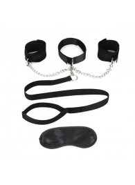 Чёрный ошейник с наручниками и поводком Collar Cuffs   Leash Set - Lux Fetish - купить с доставкой в Невинномысске