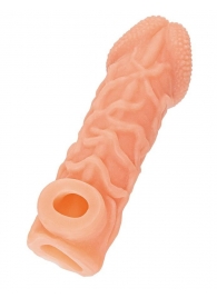 Телесная закрытая насадка с венками Cock Sleeve Size S - 13,8 см. - KOKOS - в Невинномысске купить с доставкой