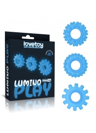 Набор из 3 голубых, светящихся в темноте эрекционных колец Lumino Play - Lovetoy - в Невинномысске купить с доставкой