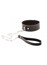 Черный широкий ошейник с красной строчкой и поводком - Crazy Handmade - купить с доставкой в Невинномысске