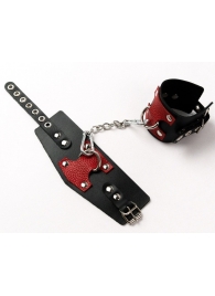 Черные кожаные оковы с красными вставками - Crazy Handmade - купить с доставкой в Невинномысске