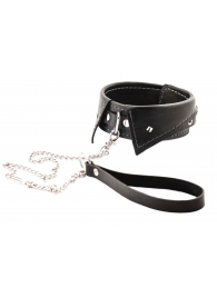 Черный ошейник-воротничок с металлическим поводком - Crazy Handmade - купить с доставкой в Невинномысске