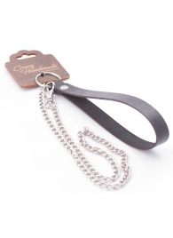 Серебристый металлический поводок с кожаной черной ручкой - 80 см. - Crazy Handmade - купить с доставкой в Невинномысске