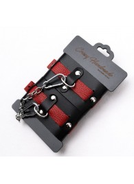 Черно-красные кожаные наручники на металлической сцепке - Crazy Handmade - купить с доставкой в Невинномысске