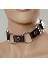 Кожаный черный ошейник с кольцами - Sitabella - купить с доставкой в Невинномысске