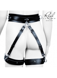 Черный кожаный пояс с гартерами - S-M - Notabu - купить с доставкой в Невинномысске