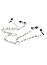 Серебристые зажимы для сосков и половых губ на тонкой цепочке - Notabu - купить с доставкой в Невинномысске