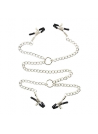 Серебристые зажимы для сосков и половых губ на тонкой цепочке - Notabu - купить с доставкой в Невинномысске