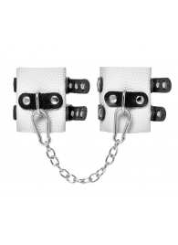 Бело-черные наручники с двумя ремешками и люверсами - Pecado - купить с доставкой в Невинномысске