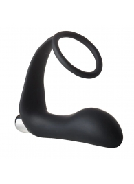 Черное эрекционное кольцо с вибропробкой Vibrating Anal Plug With Cockring - Dream Toys - в Невинномысске купить с доставкой