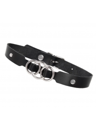 Черный кожаный ошейник со связанными кольцами - Pecado - купить с доставкой в Невинномысске