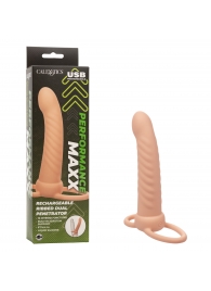 Телесная насадка для двойного проникновения Rechargeable Ribbed Dual Penetrator с вибрацией - California Exotic Novelties - купить с доставкой в Невинномысске