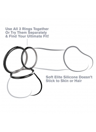 Набор из трех черных эрекционных колец Silicone 3-Ring Stamina Set - Pipedream - в Невинномысске купить с доставкой