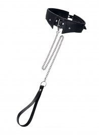 Черный кожаный ошейник-воротник с поводком - Pecado - купить с доставкой в Невинномысске