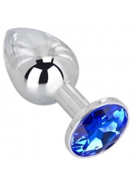 Анальное украшение BUTT PLUG  Small с синим кристаллом - 7 см. - Anal Jewelry Plug - купить с доставкой в Невинномысске