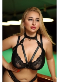 Черная кожаная сбруя с ошейником plus size из нежной кожи - БДСМ Арсенал - купить с доставкой в Невинномысске