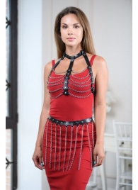 Черно-серебристая портупея-юбка plus size с цепочками - БДСМ Арсенал - купить с доставкой в Невинномысске