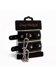 Черные скругленные наручники с мягкой бежевой подкладкой - Crazy Handmade - купить с доставкой в Невинномысске