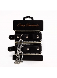 Черные скругленные наручники с мягкой бежевой подкладкой - Crazy Handmade - купить с доставкой в Невинномысске