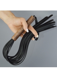 Черная кожаная плеть с деревянной рукоятью - 58 см. - Sitabella - купить с доставкой в Невинномысске