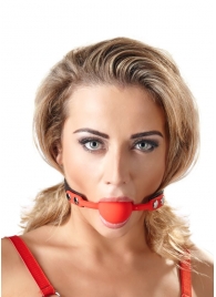 Силиконовый кляп-шар на чёрных ремешках Red Gag silicone - Orion - купить с доставкой в Невинномысске