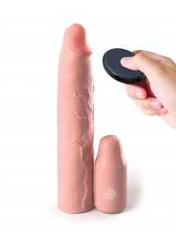 Телесная вибронасадка на член 3  Vibrating Mega X-tension with Remote - 22,9 см. - Pipedream - в Невинномысске купить с доставкой