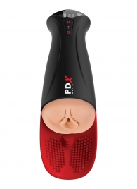 Телесный мастурбатор-вагина в черной колбе с вибрацией Fuck-O-Matic Pro XL - Pipedream - в Невинномысске купить с доставкой