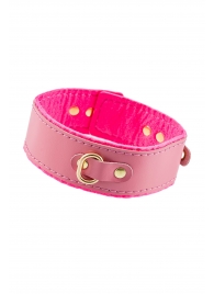 Розовый двуслойный кожаный ошейник с подкладкой из фетра - Pecado - купить с доставкой в Невинномысске