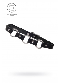 Черный кожаный чокер-ошейник с тремя кольцами - Pecado - купить с доставкой в Невинномысске