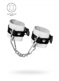 Бело-черные кожаные наручники с одним ремешком с люверсами - Pecado - купить с доставкой в Невинномысске